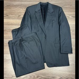 Canali Navy Blue Sharkskin Silk Suit 46L Long